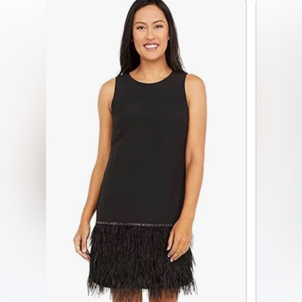 Tahari ASL Women's
Sleeveless Round Neck Feather
Trim Shift Dress size 14W